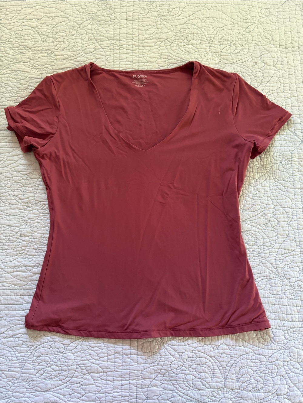 Pumiey Short Sleeve V-Neck Tee in Mauve